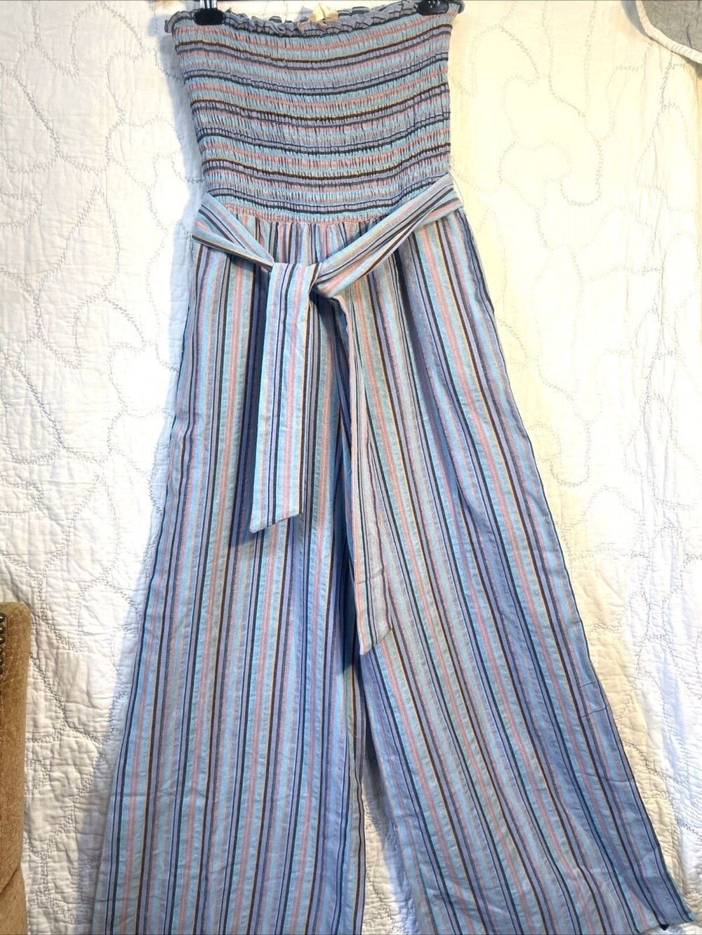 Altard State Jumpsuit Romper MED Blue  Striped Wide Leg Pants Summer/ $89